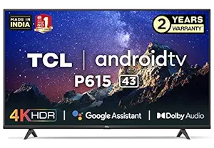 TCL 108 cm (43 inches) 4K Ultra HD Certified Android Smart LED TV 43P615 (Black)