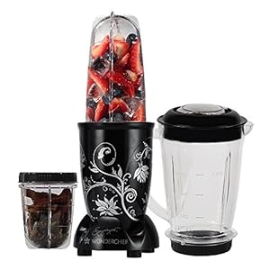 Wonderchef Nutri-blend Mixer, Grinder & Blender | Powerful 400W 22000 RPM motor | Stainless steel Blades | 3 unbreakable jars | 2 Years warranty | Online recipe book by Chef Sanjeev Kapoor | Black