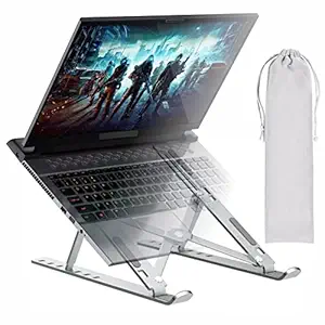 SupCares Laptop Stand 7 Height Adjustable, Aluminium, Ventilated, Foldable, Portable Laptop Holder for Desk & Table Mount Upto 15.6 inch Laptop with Carry Pouch (Silver)