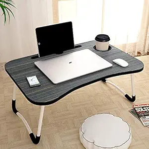 Anjaney Enterprise Smart Multipurpose Foldable Laptop Table with Cup Holder, Study Table, Bed Table, Breakfast Table, Foldable and Portable/Ergonomic & Rounded Edges/Non-Slip (Black)