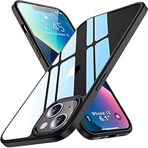 Amozo Ultra Hybrid Camera and Drop Protection Back Cover Case for iPhone 13 (Polycarbonate| Back Transparent - Sides Black)